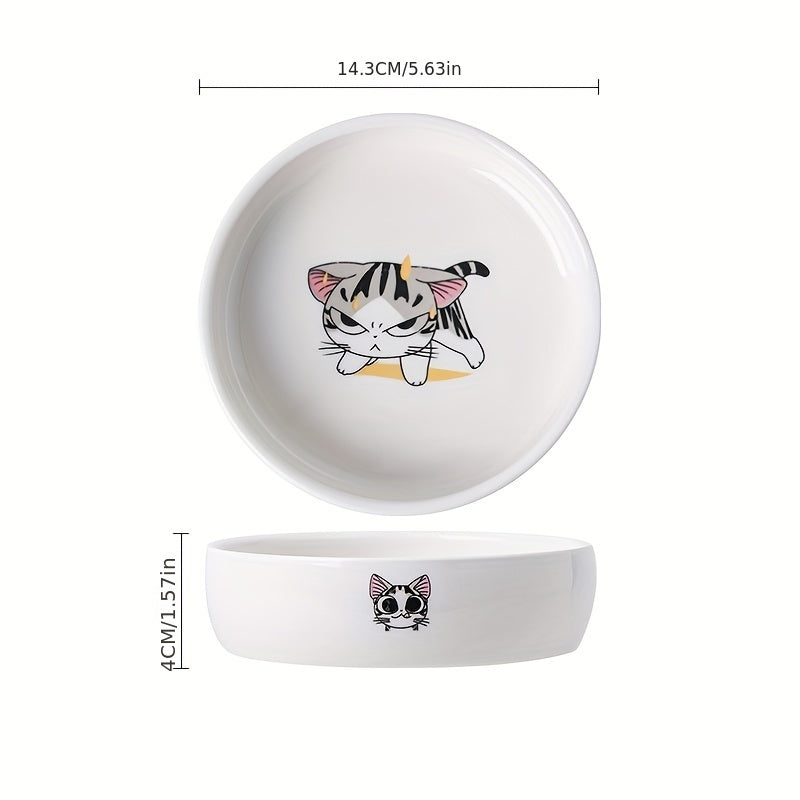 Cute cartoon cat print ceramic pet bowls for cats and dogs, non-slip, durable, ideal for all cat breeds