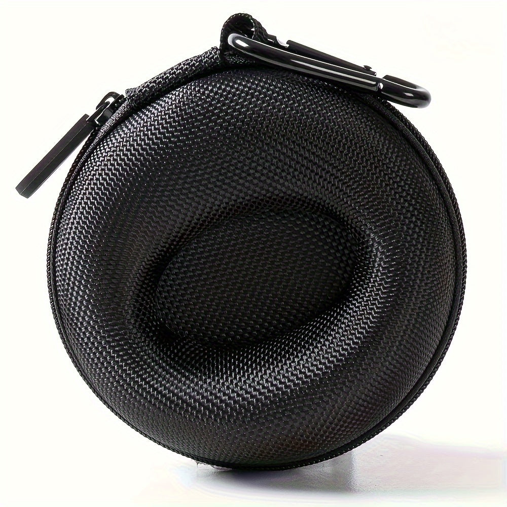 Black Round Mansike Portable Watch Case made of Polyester Fiber material with Fabric Lining, ideal for storing watches, accessories, and chargers.