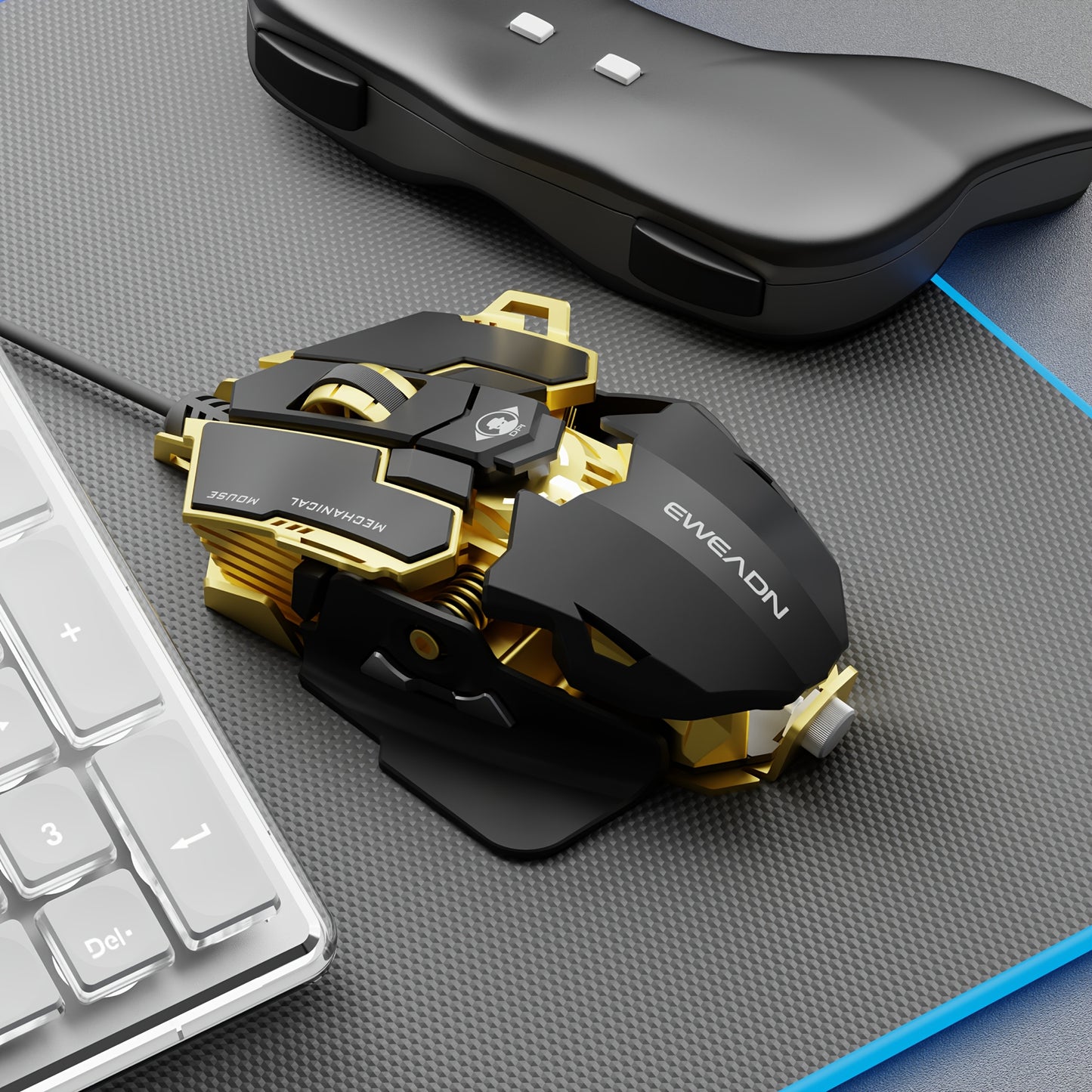 EWEADN G5 USB Wired Gaming Mouse offers silent or audible clicks, metal mechanical design with 8 macro function keys. Tail length can be adjusted to fit different hand sizes, making it