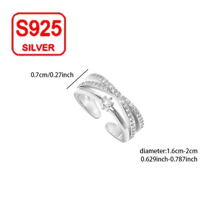 Open Ring, Women's Fashion Ring with Cross Design, Adjustable Index Finger Ring for a Simple Summer Seaside Wedding, Made of 925 Silver (Hypoallergenic, 1.8g). Perfect Gift for Daily Wear, Wedding Banquets, Seaside Vacations, Thanksgiving, and Christmas.