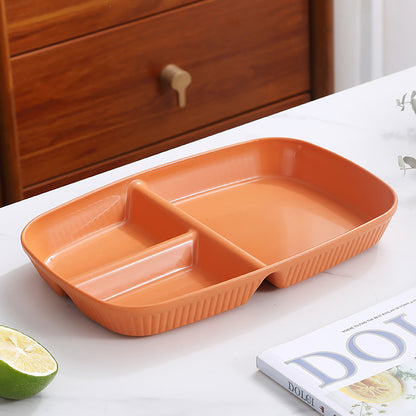 1-pc divided plates for portion control, including dessert and salad sections, made of microwave and dishwasher safe PP material.