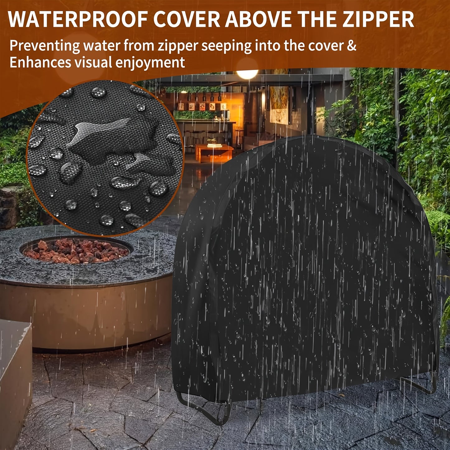 Waterproof Outdoor Log Rack Cover, Round Firewood Protector with Zipper and Wind Buckle, UV-Resistant Wooden Log Stand Storage Tarp, All-Season Weatherproof Firewood Cover for Dry Wood Storage