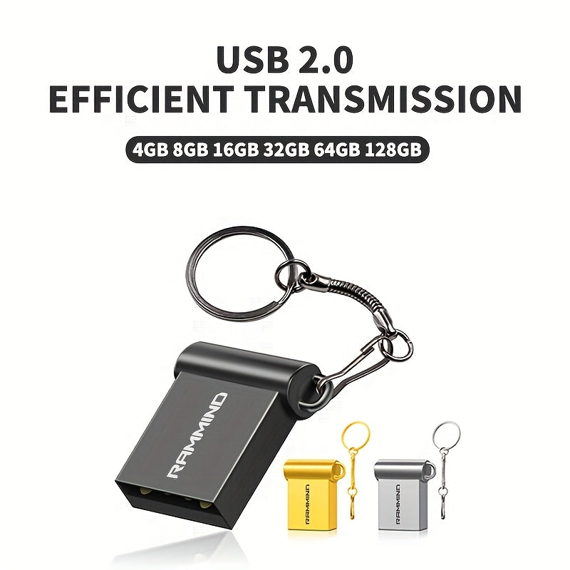 Mini high-speed USB 2.0 flash drive with capacities ranging from 4GB to 128GB. Suitable for various devices. Hang it on your keychain for convenient storage of documents.