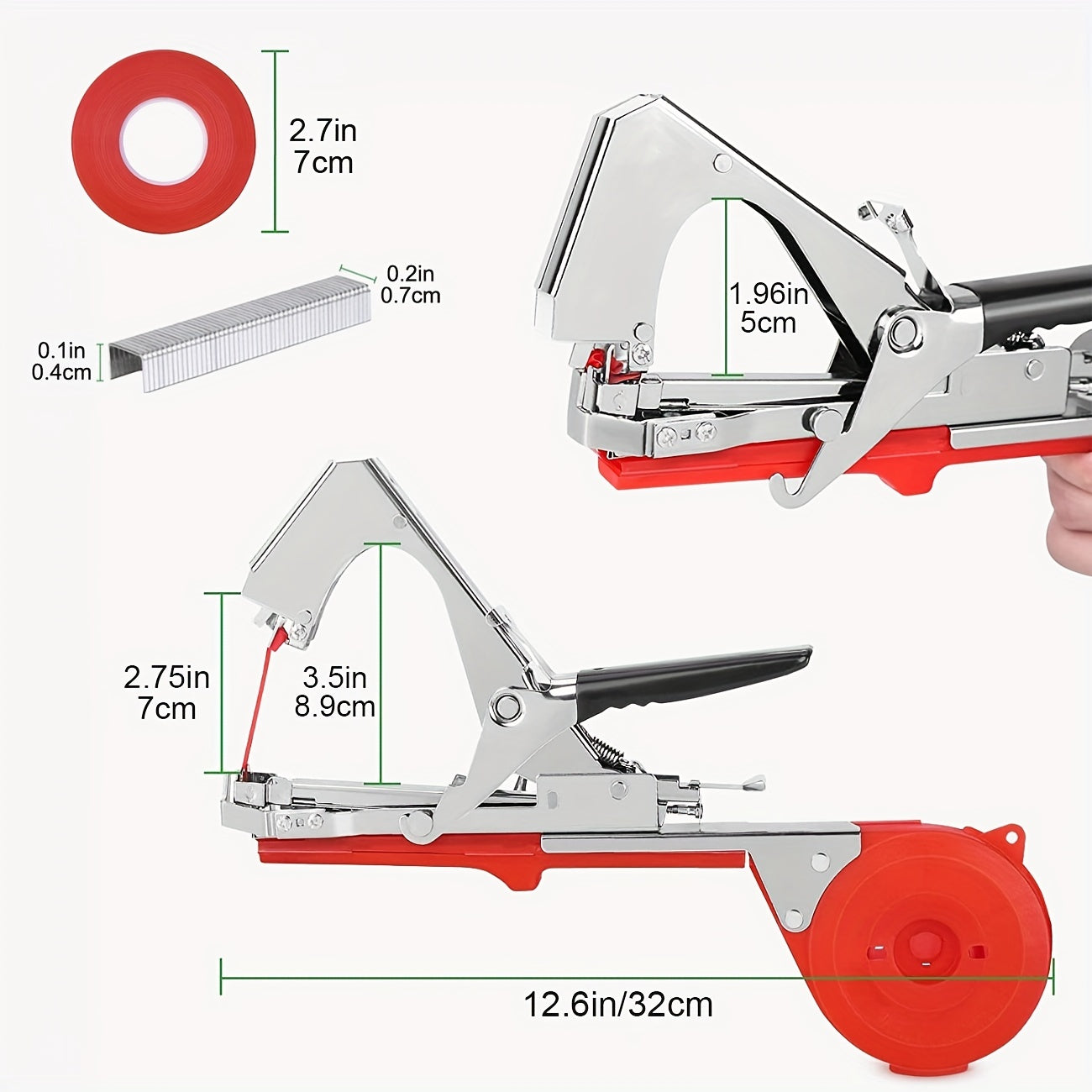 Plant tying machine for various plants like grapes, raspberries, tomatoes, vining vegetables, and flowers.