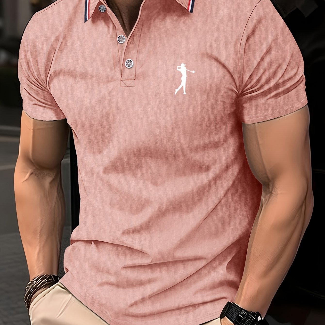 Men's Golf Print Polo Shirt for summer casual wear.