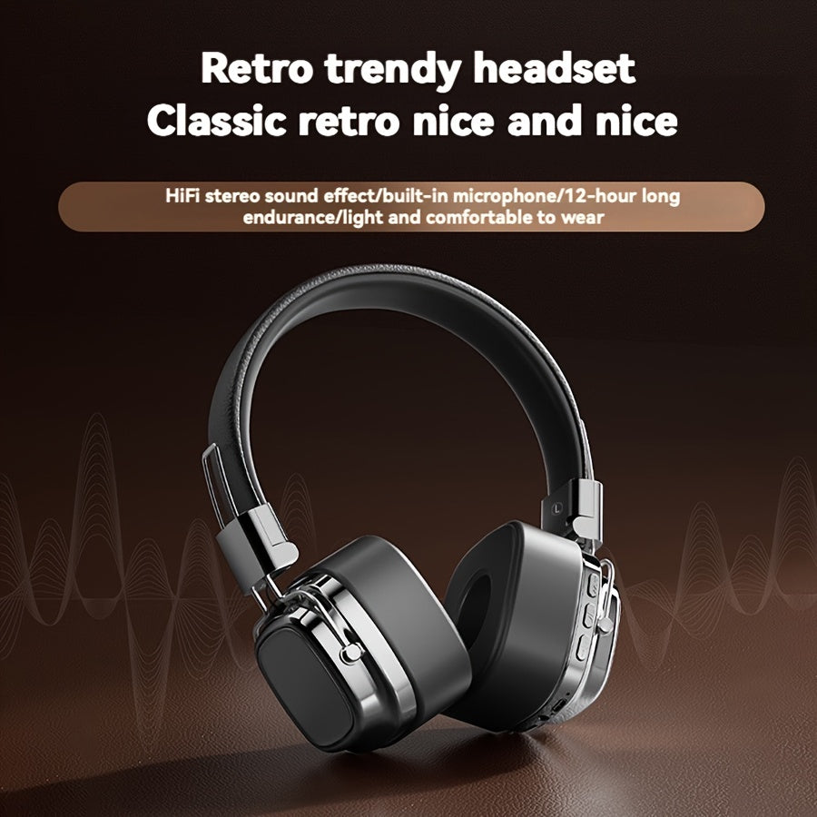 Vintage-style wireless headphones with quality sound, long battery life, fast charging, foldable design, and button volume control - perfect for music, sports, gaming, and DJing.