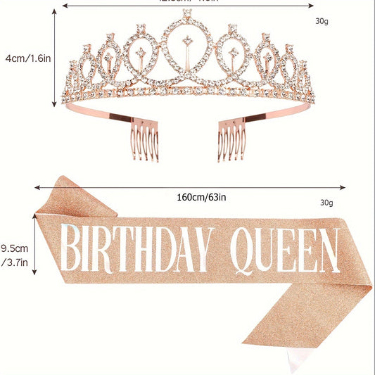 Celebrate Your Special Day with a Rhinestone Princess Tiara, Birthday Queen Sash, and Birthday Decoration Accessories