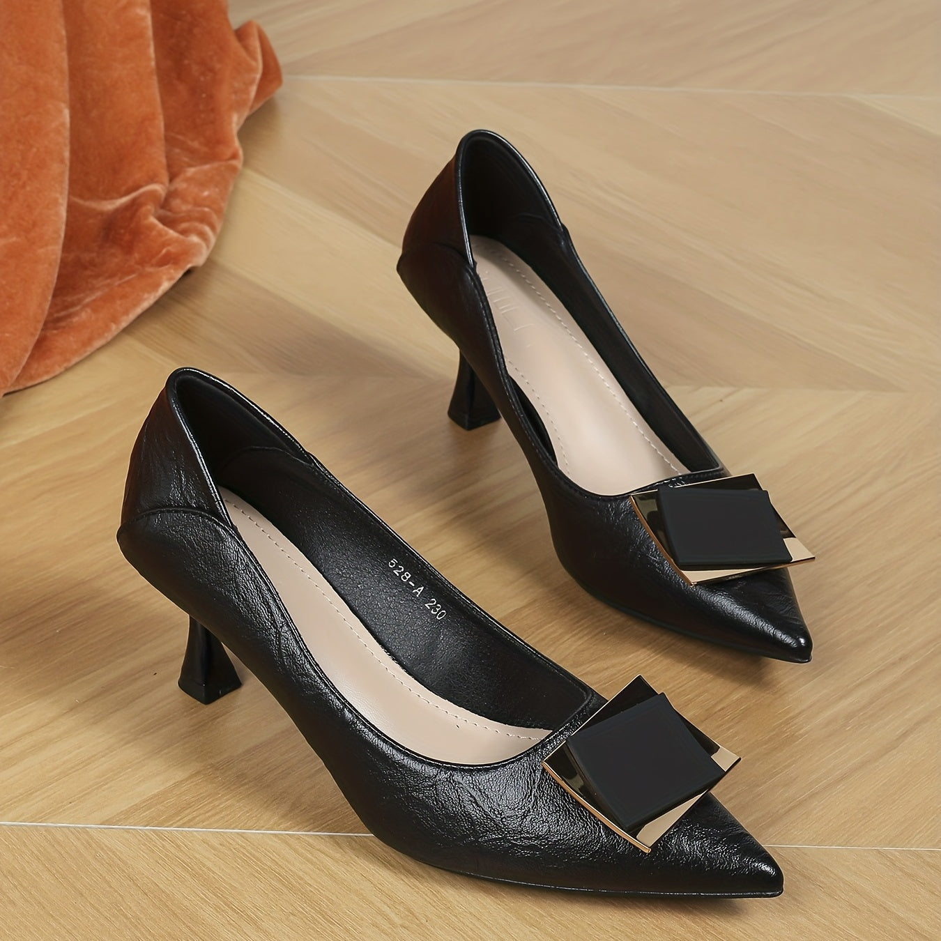 Versatile and lightweight Black and Apricot faux cover high heels with tassel accent, perfect for all-season dress shoes for women.