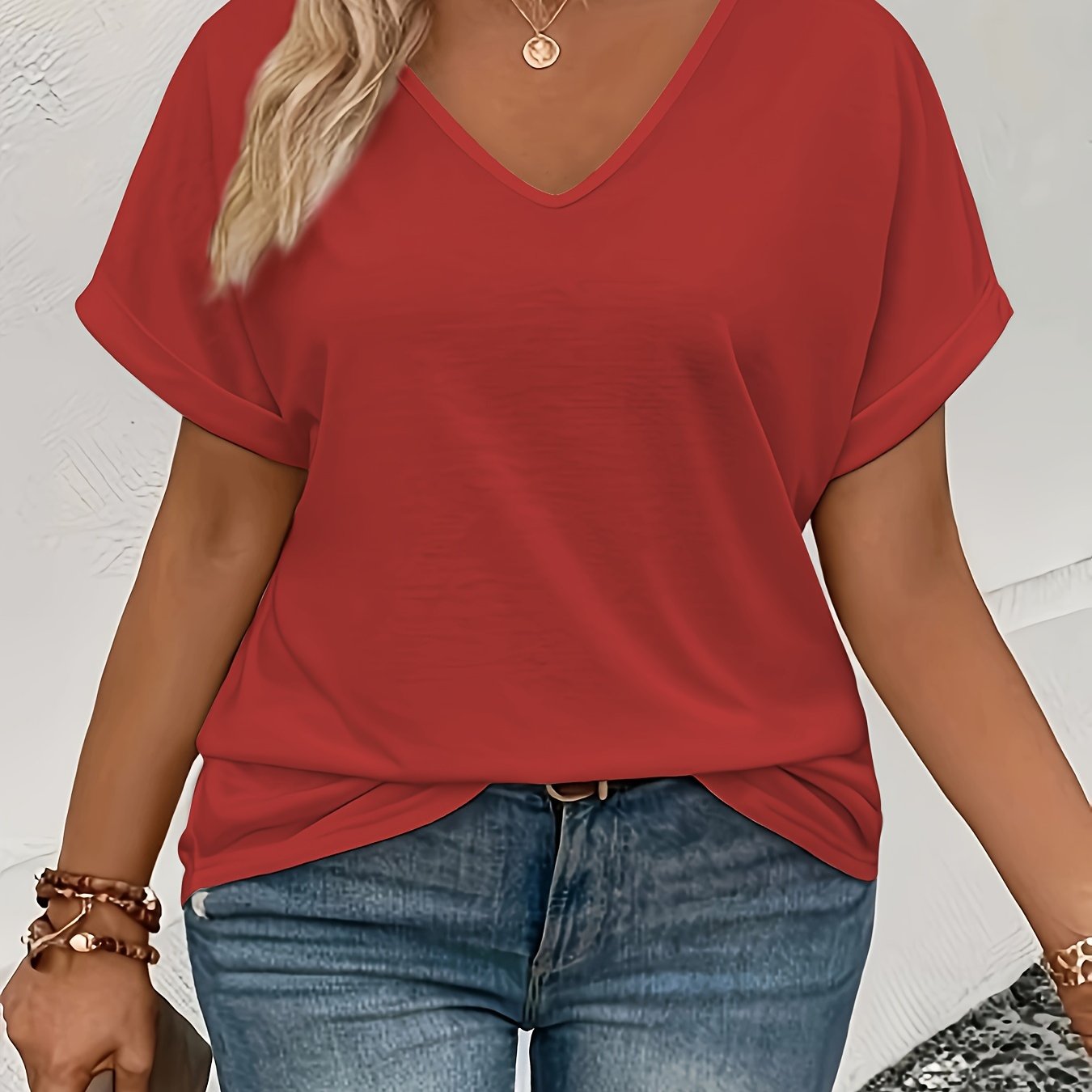 Popular Large Solid V-Neck T-Shirt