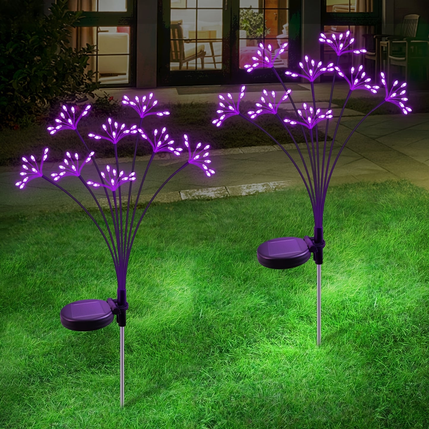 2-Pack YaaFen Solar Garden Lights with Starburst Fireworks Design, 160 LEDs, Energy-Efficient, Light Sensor Control, Polished Plastic Finish, Solar Powered with 600mAh Nickel Battery, for