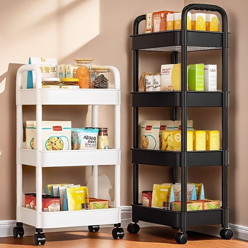 Rolling Utility Cart with Wheels and Multiple Tiers, Made of Plastic, Easy to Move, No Assembly Needed, Ideal for Office, Living Room, or Kitchen Storage Organizing.