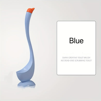 Swan-shaped toilet brush and holder made of durable plastic, freestanding with efficient cleaning design for stylish bathrooms.