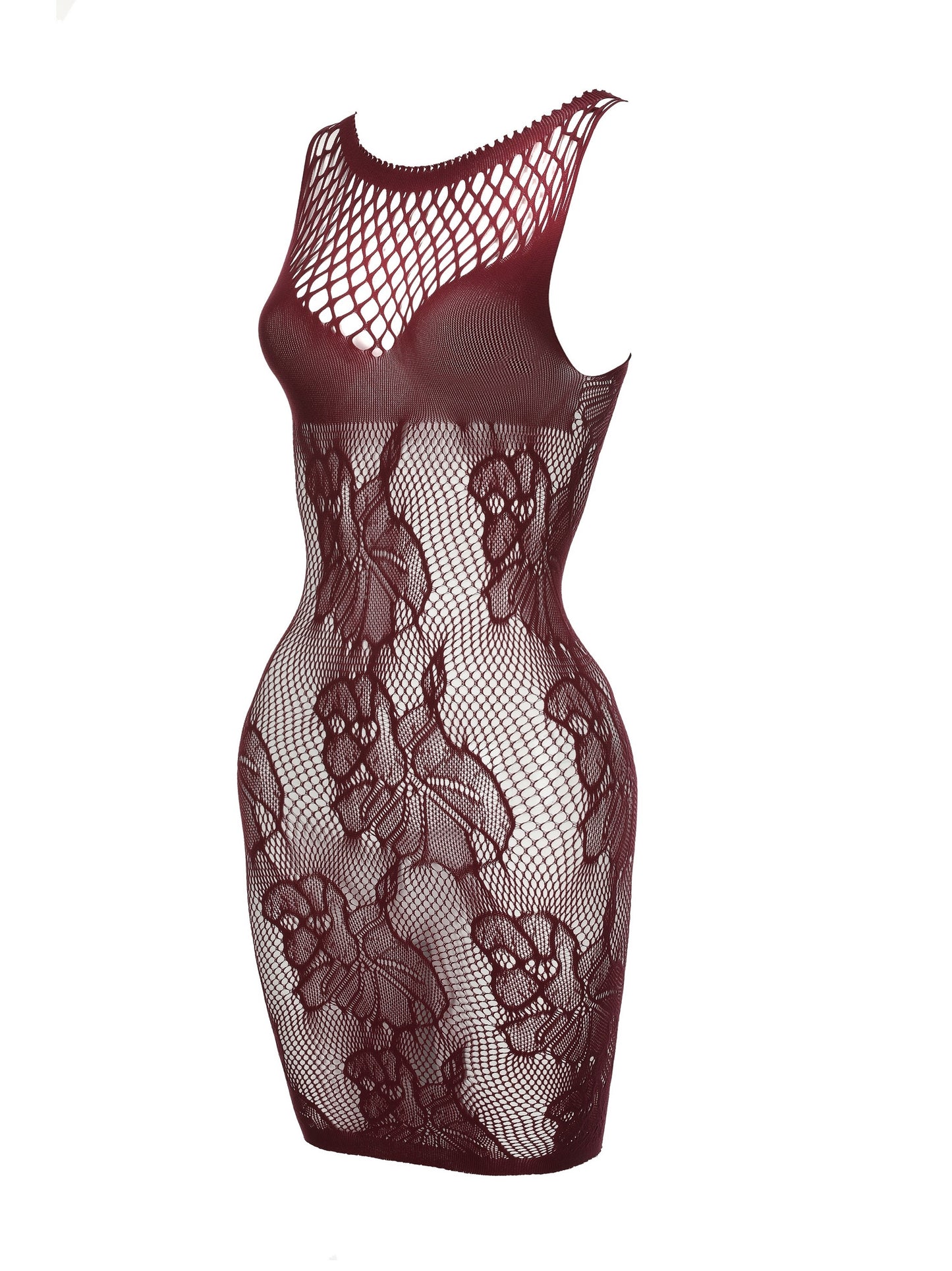 See-through sleeveless hot dress in a mesh pattern, women's sexy lingerie.