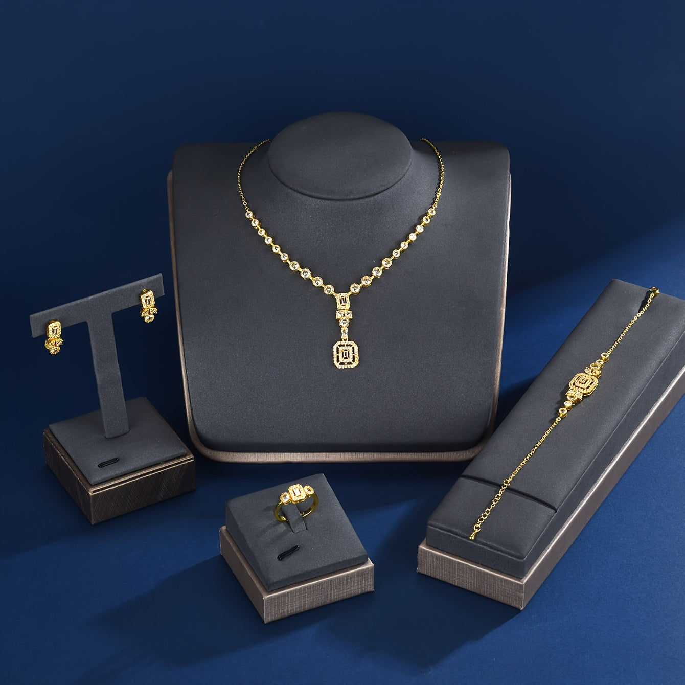 Complete your vacation style with this 5-piece fashion jewelry set for women featuring holiday-themed copper with synthetic zirconia. The set includes a necklace, earrings, bracelet, and ring, perfect for daily wear, parties, weddings, and an ideal