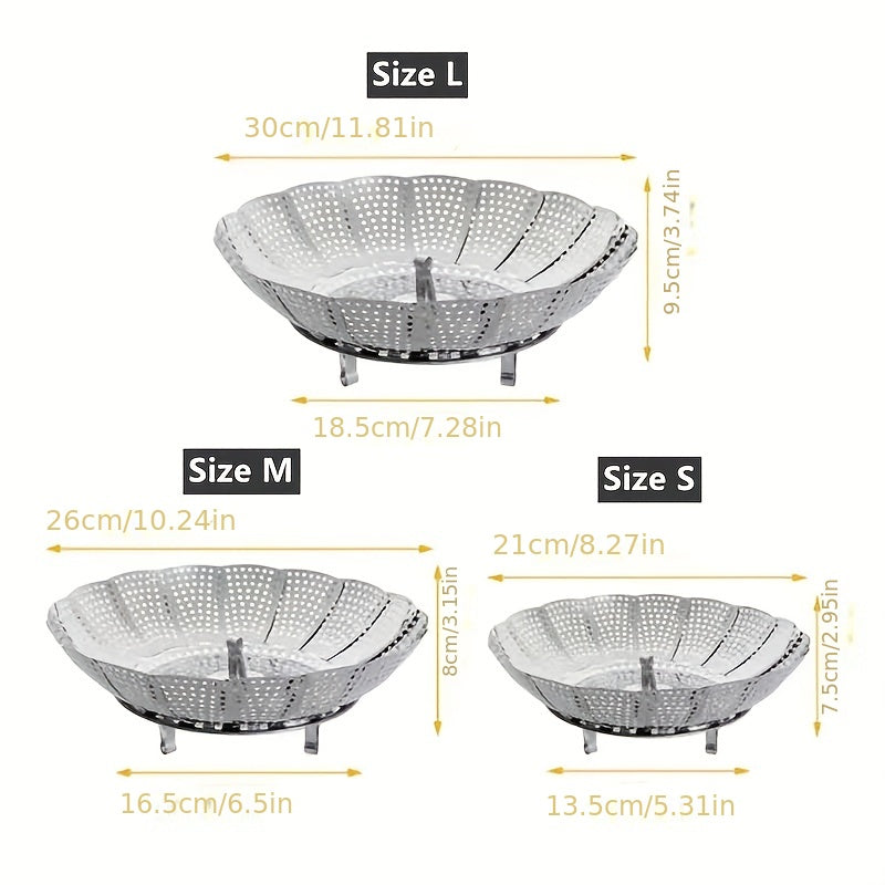 One piece Telescopic Stainless Steel Steamer Basket - Collapsible Steaming Rack for Nutritious and Tasty Dishes