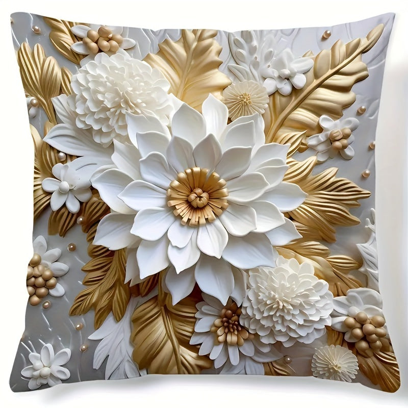 Modern 3D Floral Print Pillow Cover - Machine Washable, Zip Closure, Versatile for Any Room, Polyester Fabric