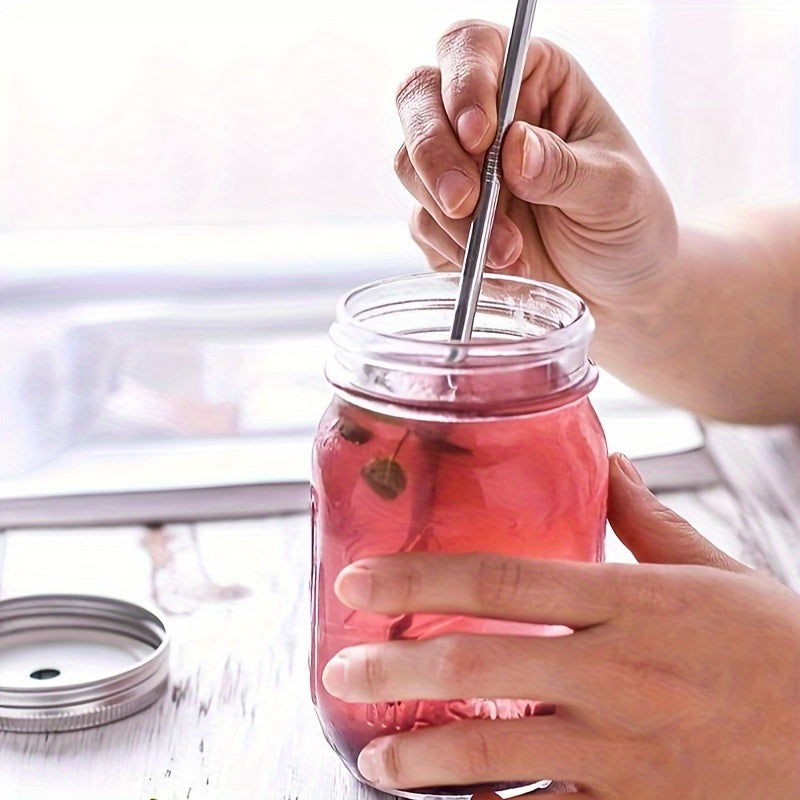 This set includes 10 stainless steel straws that are straight and reusable. Each straw is 21.59cm long and has a diameter of 0.61cm, making them suitable for most drinking glasses. The set also comes with 2 cleaning brushes. Brand: GDGDSY.