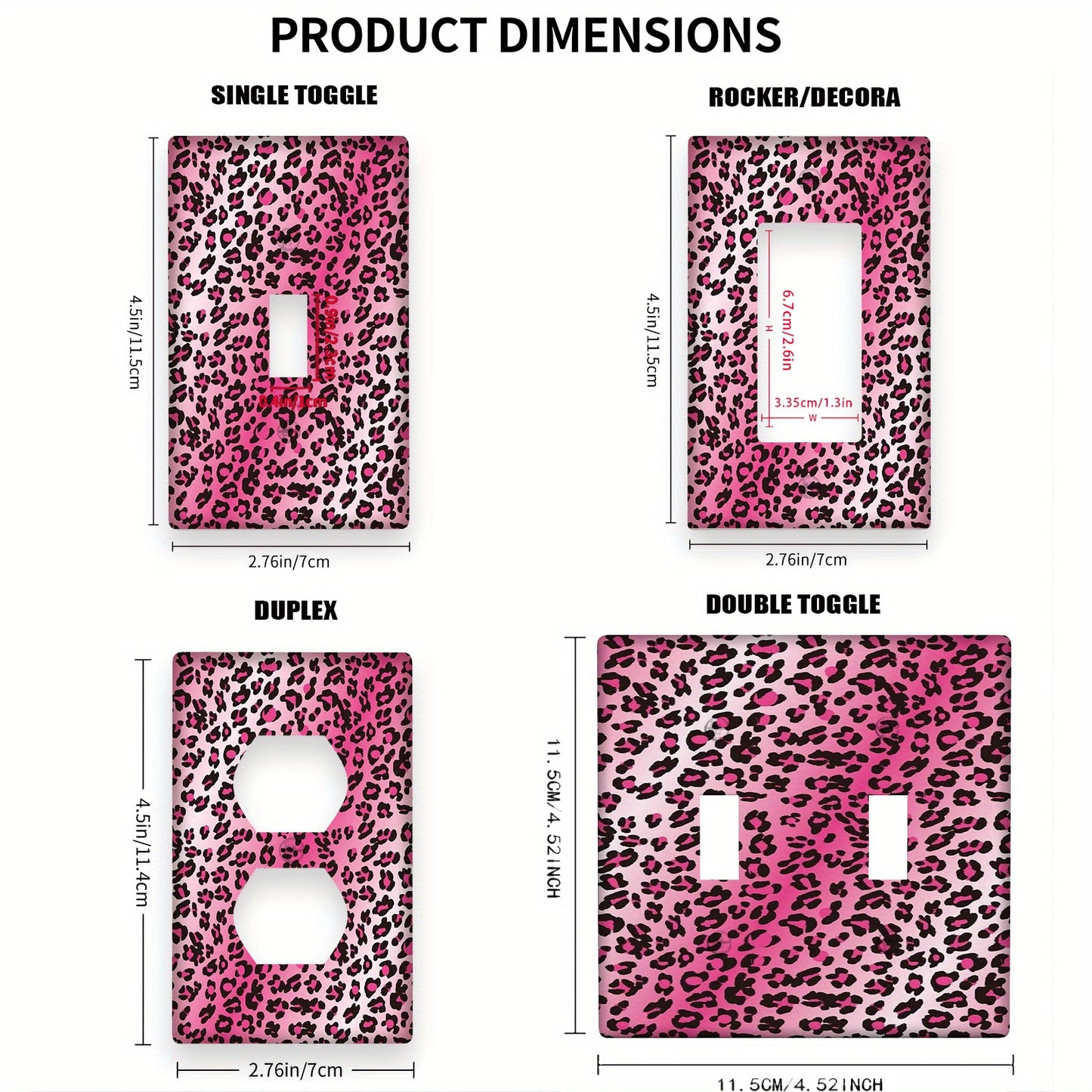 Pink leopard print light switch cover for 1 or 2 switch plates, a unique addition to home decor.