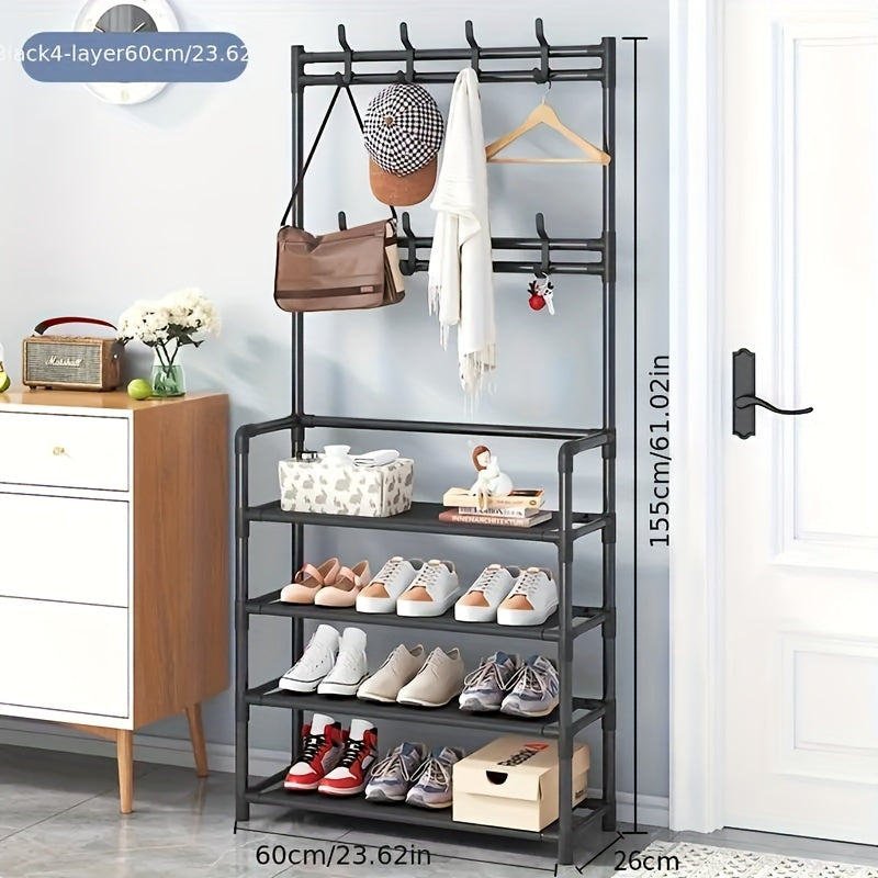 Metal storage rack with varnished finish, free-standing coat hanger, sturdy organizer for bedroom and entryway in black or white.