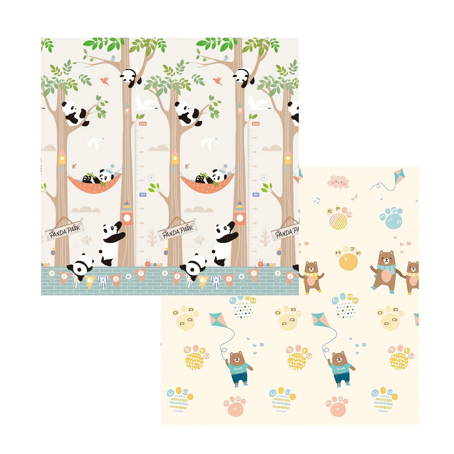 Foldable Play Mat with Panda & Bear Design, Made of PE Foam Material, Multicolor, Comes with Separate Paper Box, Suitable for Children Over 3 Years Old, Covers Area of At Least 2.16m², Longest Side Measures at Least 1.8m