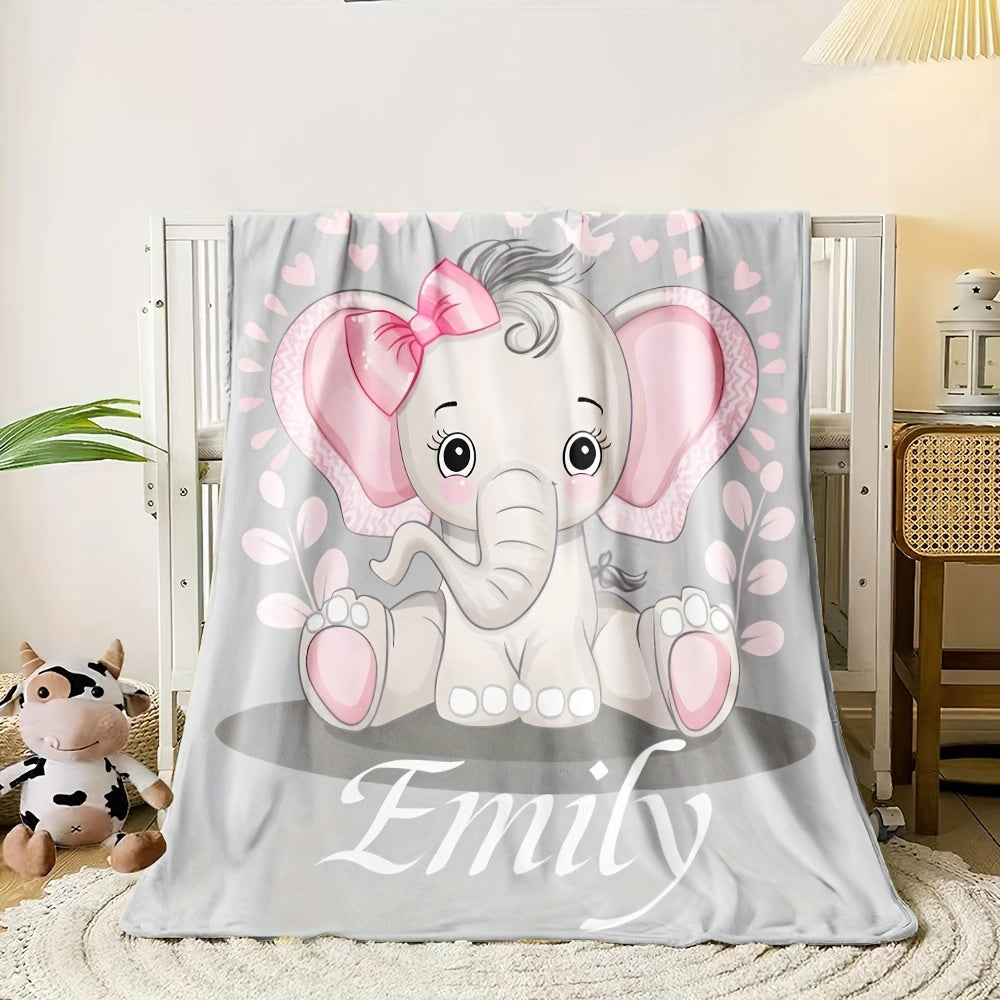 Personalized Elephant Flannel Throw Blanket with Custom Name - Modern Design, Cozy and Luxurious Digital Print, Easy to Clean in the Washing Machine, Versatile All-Season Throw for Couch, Bed, Travels, and Workspace - 1 Piece