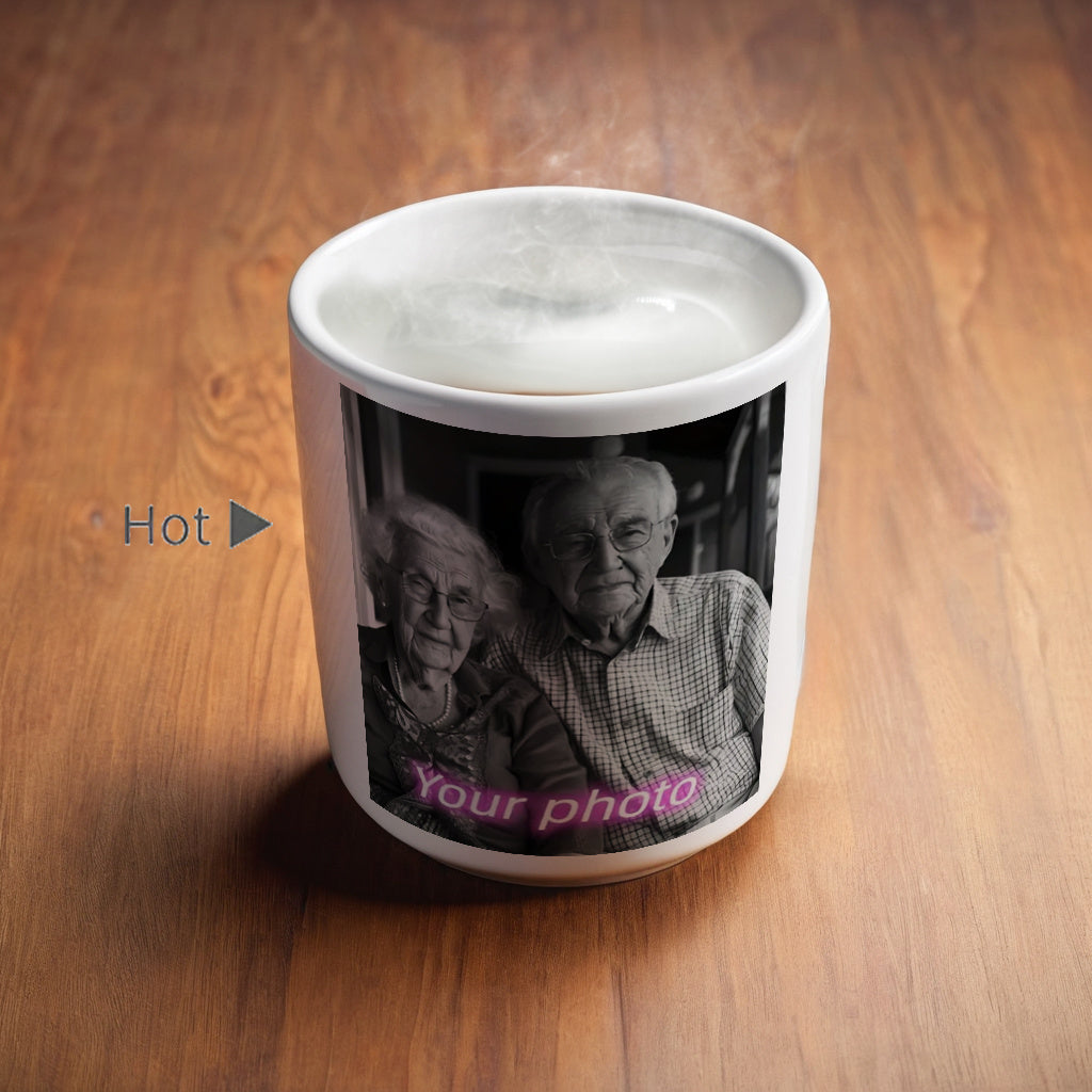 Customized color-changing mug with heart handle - perfect for Father's Day, Mother's Day, and seasonal gifts.