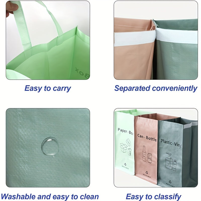 Set of 3 Reusable Recycling Bags, Multipurpose Recycling Bin Set, Waterproof Plastic Waste Sorter, Unfinished Design, Perfect for Home, Kitchen, Office Use, Suitable for Ages 14 and Up