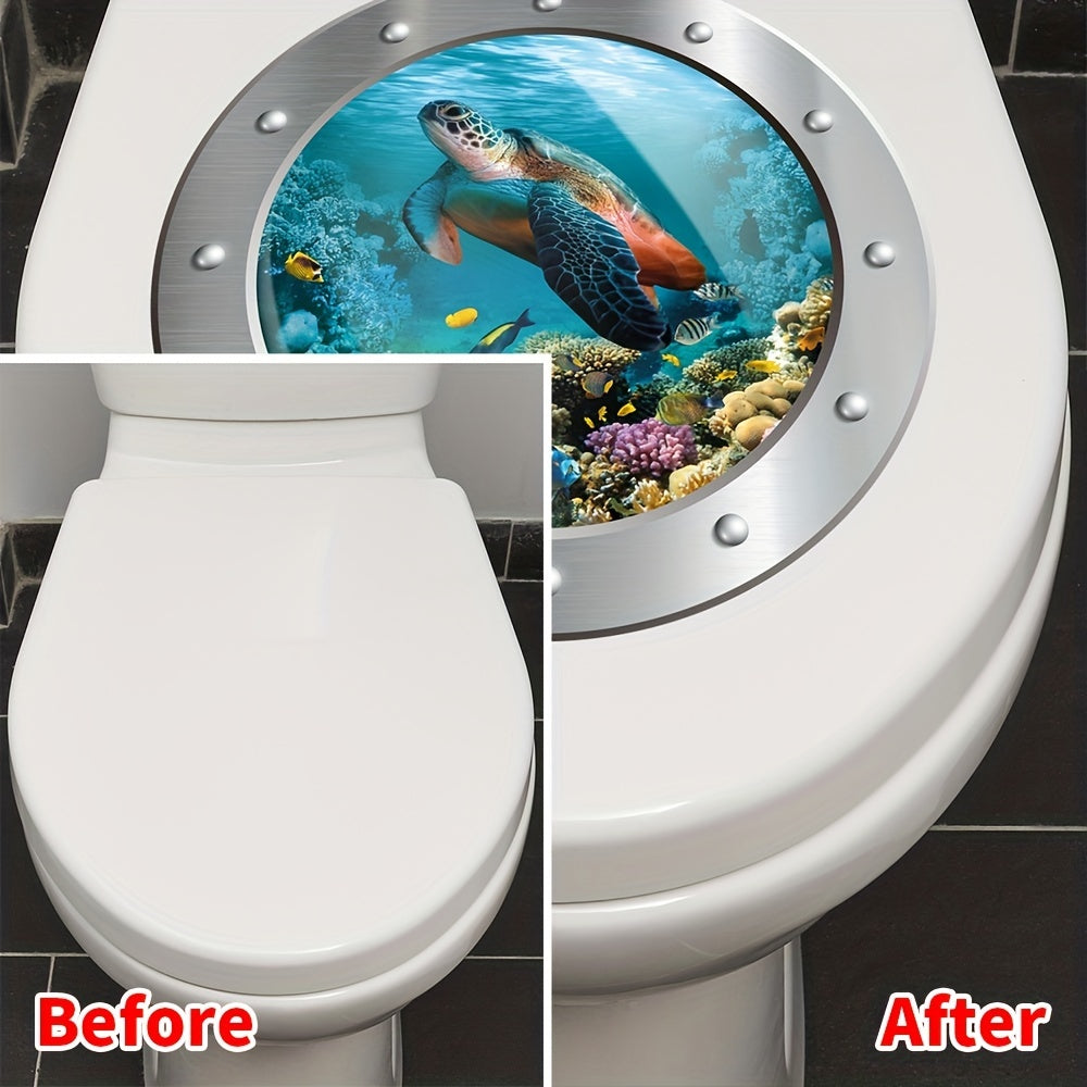 1 piece of 3D turtle toilet sticker with fake submarine window pattern, self-adhesive lid decal.