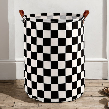 Upgrade your laundry organization with the 1pc Canvas Fabric Collapsible Laundry Basket. Perfect for storing toys, gift baskets, clothes, and more in the bedroom, children's nursery, or wherever you need it. Featuring a fun racing flag design.