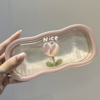 Stylish Tulip Pattern Glasses Case - Clear, Tough Plastic, Convenient & Protective Storage Solution for Fashionable Eyewear