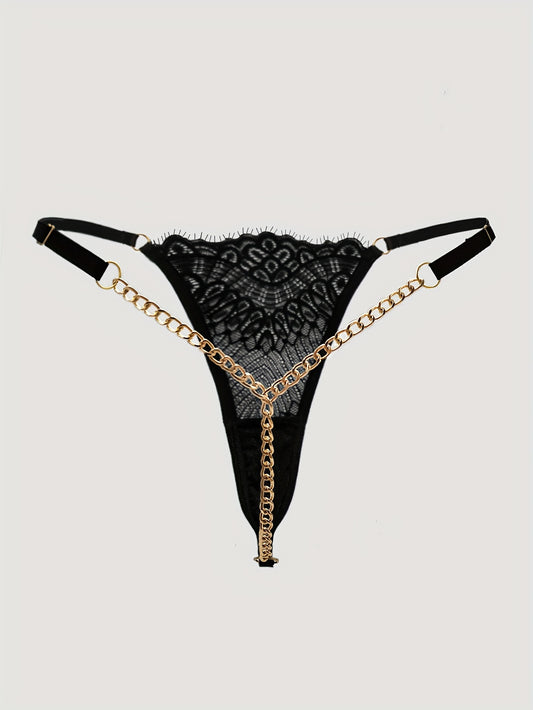 Sexy chain linked thongs, low-rise T-back panties, and semi-sheer lingerie for women.