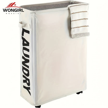 The WONGIRL Slim Rolling Laundry Basket is designed for easy mobility and space-saving organization. With a collapsible design and breathable mesh cover, this basket is perfect for the bathroom, bedroom, living room, or laundry room. Ideal for tight