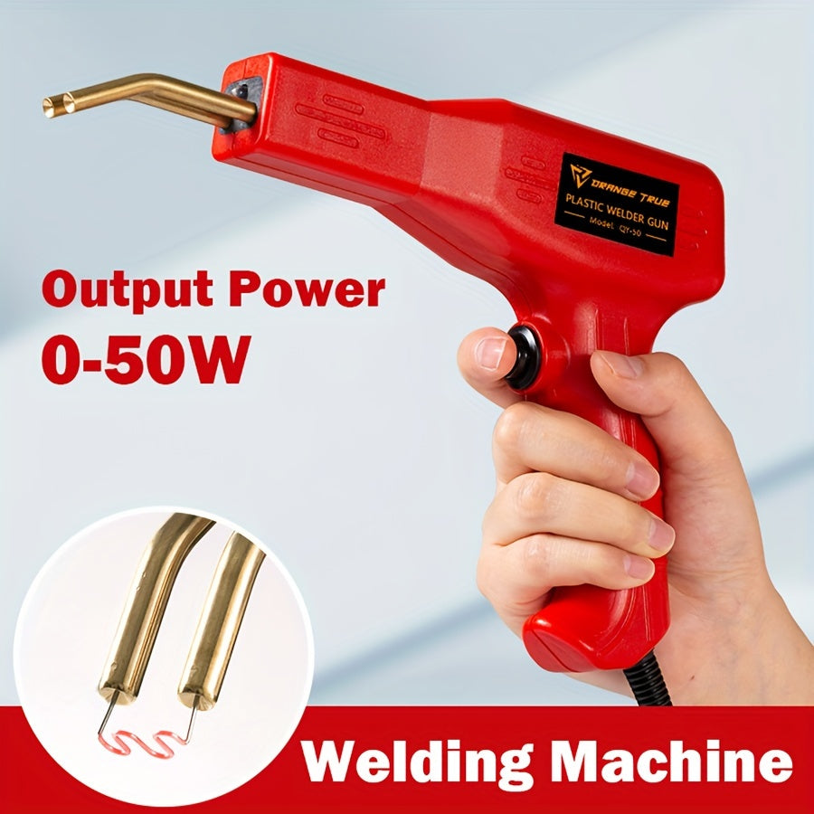 50W High Power Plastic Welding Gun with One-Click Heating, ideal for car bumper repair. Comes with Hot Stapler Welding Machine and EU Standard Plug, operates at 220-240V.