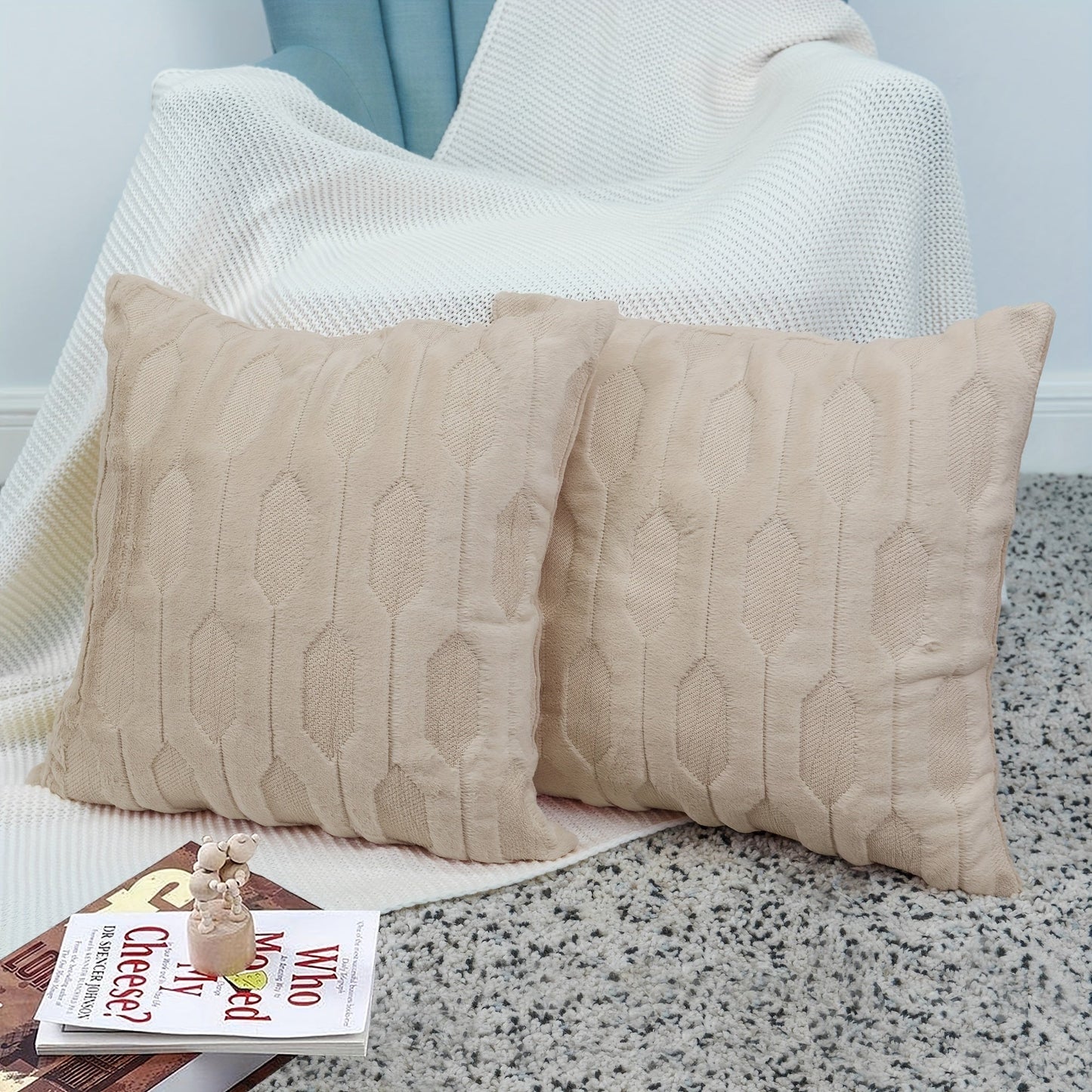 Soft and fluffy decorative pillow cover featuring Tatami embroidery in faux fur plush material, designed for stylish sofa, couch, chair, living room, or bedroom decor. (Insert not included)