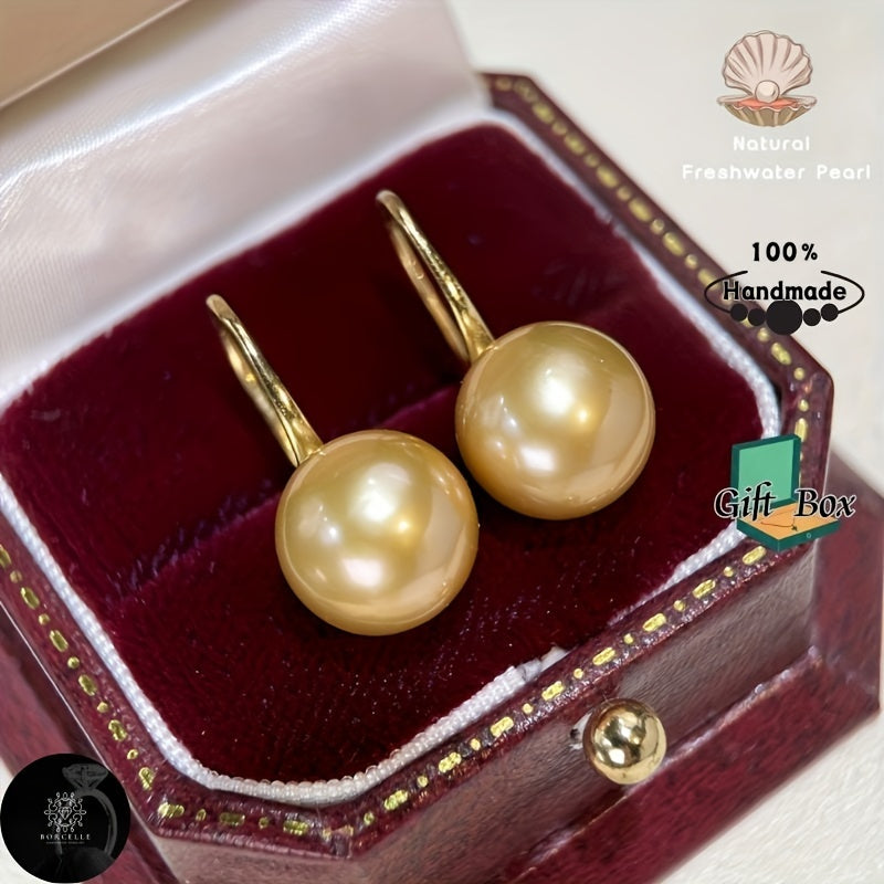 Handcrafted Freshwater Pearl Earrings in 18K Gold Plated S925 Sterling Silver, Featuring a Classic Japanese High Heels Design. Made with Natural Stones and Presented in a Gift Box. Ideal for Everyday Wear and Holiday Looks - the Perfect Gift for