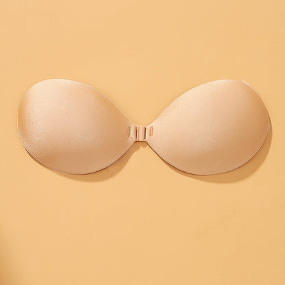 Set of 3 front lace-up stick-on bras, breathable and reusable, perfect for strapless wear. Feminine lingerie accessory.