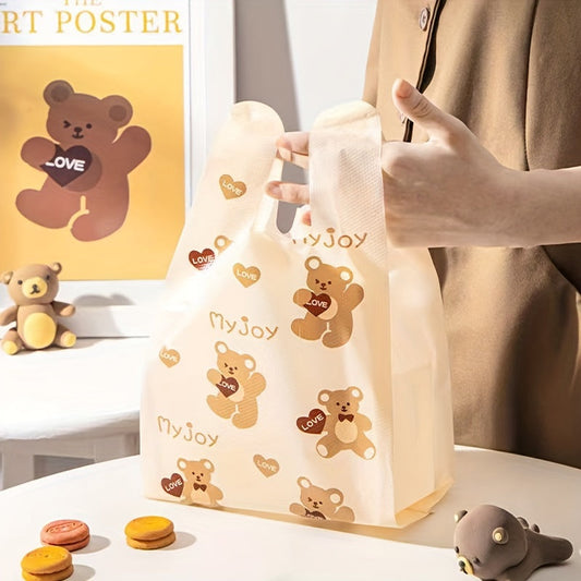 25/50 pieces of thick gift bags featuring a cute teddy bear pattern, perfect for shopping trips or special occasions like weddings and birthday parties. Use them to store jewelry, accessories, candy, chocolates, and other small items.