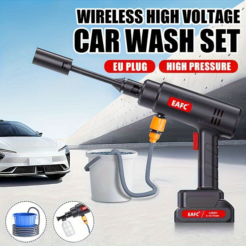 EU Plug High Pressure Electric Washer with Foam Bottle perfect for car and floor cleaning.