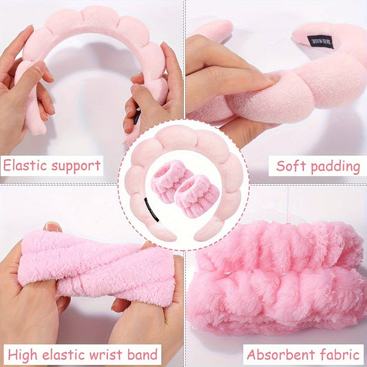 1 set of women's soft lycra knit fabric headbands and elastic wrist band for face washing, makeup, and skincare. Suitable for normal hair type with no need for electricity.