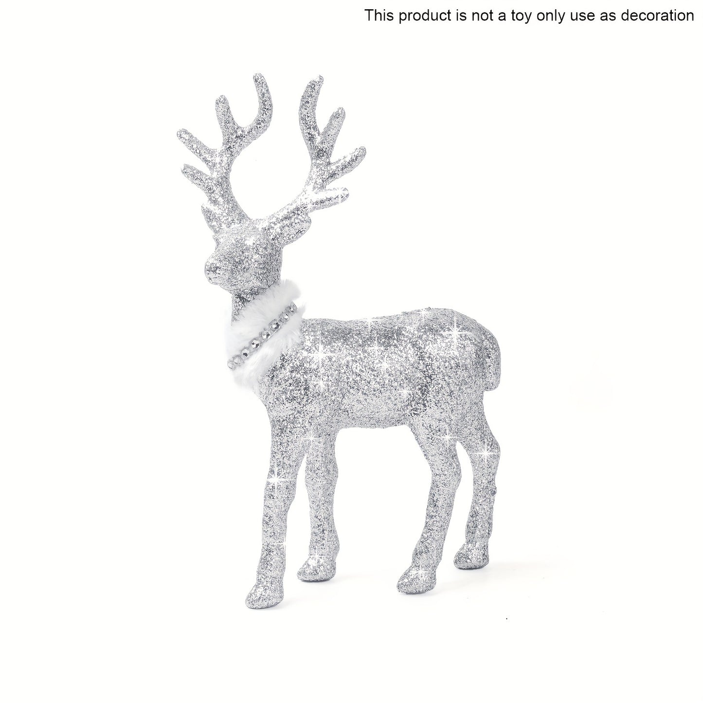 Glitter reindeer figurine, 8.6"x6", for tabletop or desk decoration, no electricity required, perfect for winter holiday decor in bedroom or living room.