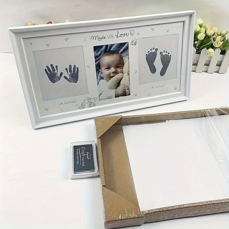 Capture your baby's precious handprints and footprints with our Keepsake Collage Picture Frame Kit. Made from durable Polyvinyl Chloride material, this frame is perfect for preserving memories. It makes an ideal gift for birthdays and milestones, and is