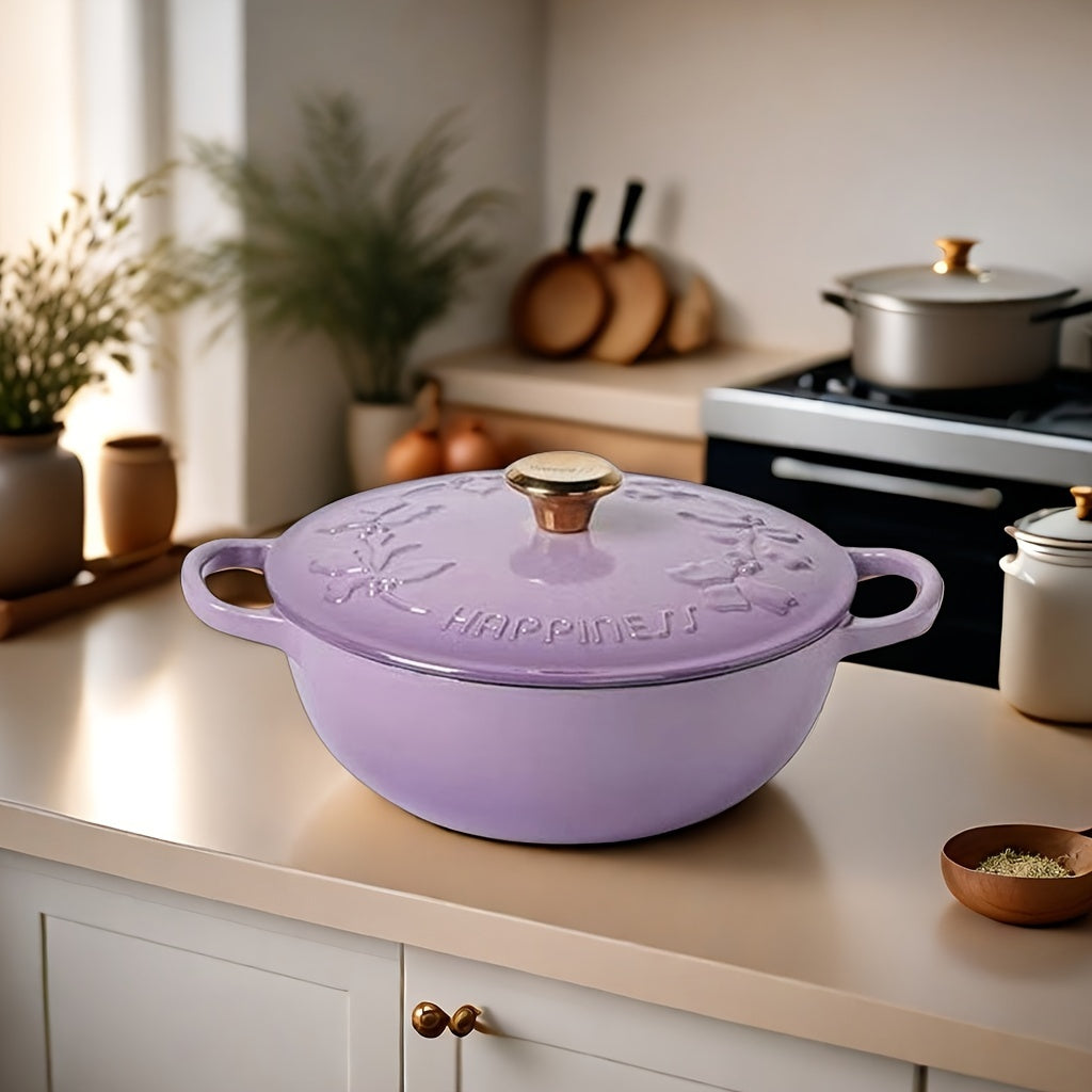 One piece Enamel Cast Iron Dutch Oven, Suitable for use on Electric, Ceramic, Gas, and Induction Stove, Ideal for cooking Stews, Broths, Rice, and various Dishes, Essential Kitchen Cookware Pot.