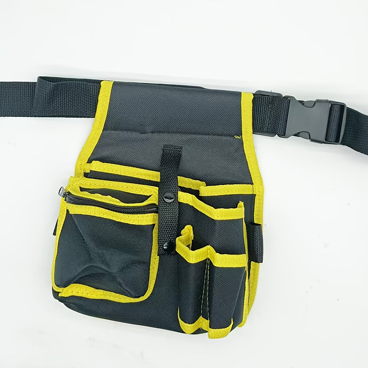 Single pack of durable black electrician tool belt with multiple pockets for hanging on waist, suitable for hand washing.