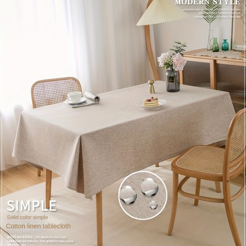 Beige rectangular polyester tablecloth for picnics or holiday gatherings with simple style, ideal for home dining decor.