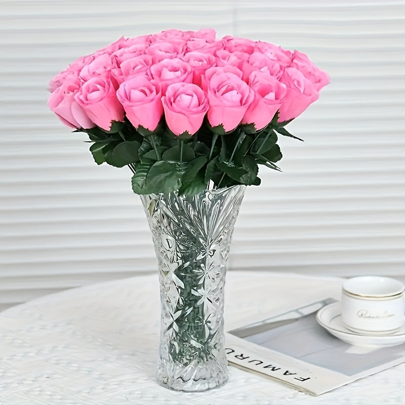 Artificial blue rose bouquet of 10pcs, lifelike touch, versatile plastic flowers for home decor and special celebrations, vase not included.