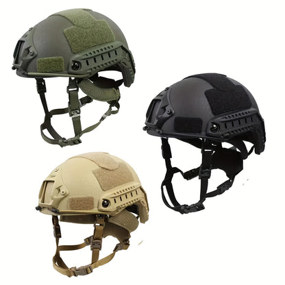 Green fiberglass tactical helmet with adjustable suspension for outdoor sports and CS paintball games.