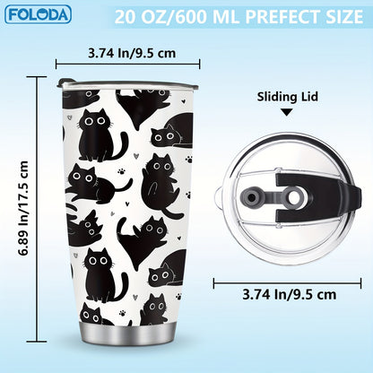 20oz Black Cat Insulated Stainless Steel Tumbler with Lid - Great Gift for Cat Lovers, Mom, and Friends - Perfect for any Occasion.