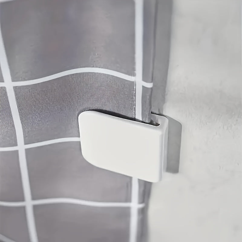 Windproof shower curtain clips with adhesive tool for bathroom, made of durable plastic