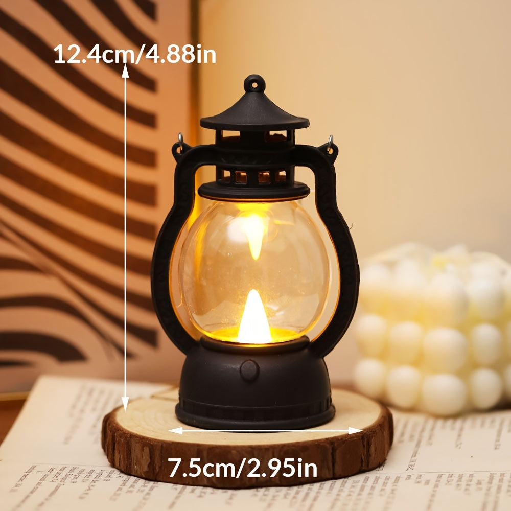 Mini LED lantern with battery included, ideal for decoration in bedroom, desk, wedding, party, or holidays. Made of plastic with faux candle light, non-rechargeable button battery included.