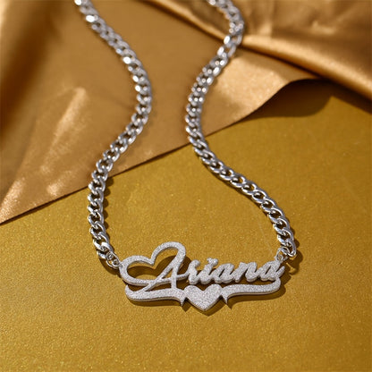 The Perfect Gift for Him: a Personalized Heart Pendant Necklace with a Customized Unique Shiny Name, on a Stainless Steel Cable Chain. Ideal for Birthdays, Anniversaries, and Other Special Occasions.